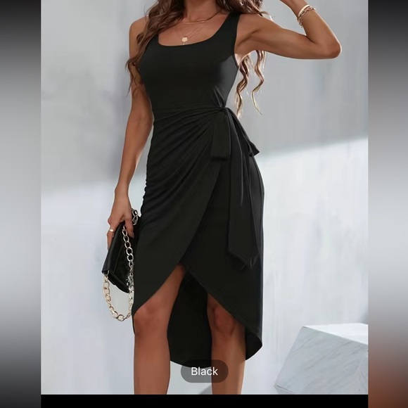 Solid Tank Dress, Casual Ruched Sleeveless Squared Neck Bodycon Dress XL/US L - Picture 4 of 4